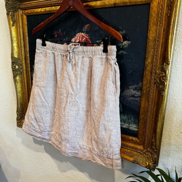J. Jill Love Linen Tan Striped Tie Waist Skirt with Pockets Size Medium Petite - Picture 1 of 7
